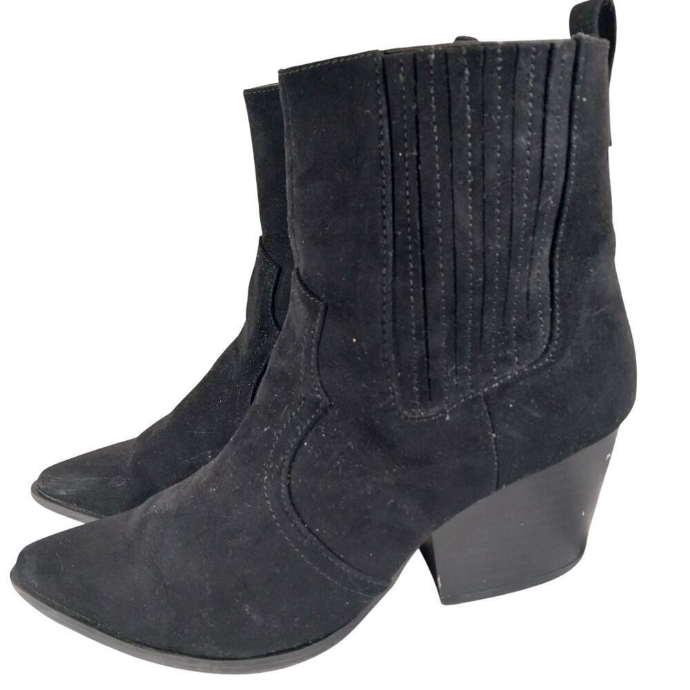 LULU'S! BLACK VEGAN SUEDE LEATHER WESTERN CUT POINTY TOE ANKLE BOOTS! SZ 10M